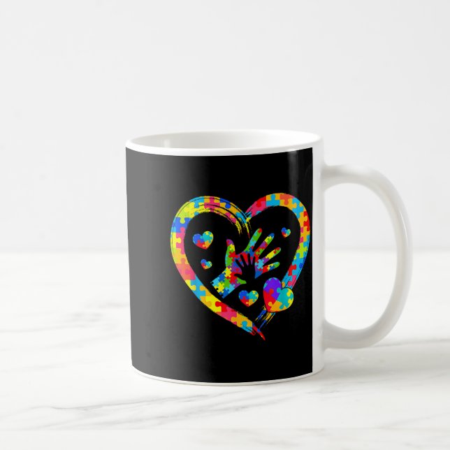 Valentines Day Love Heart Autism Awareness Puzzle  Kaffemugg (Höger)