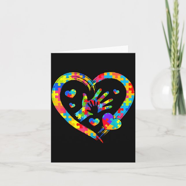 Valentines Day Love Heart Autism Awareness Puzzle  Kort (Framsida)