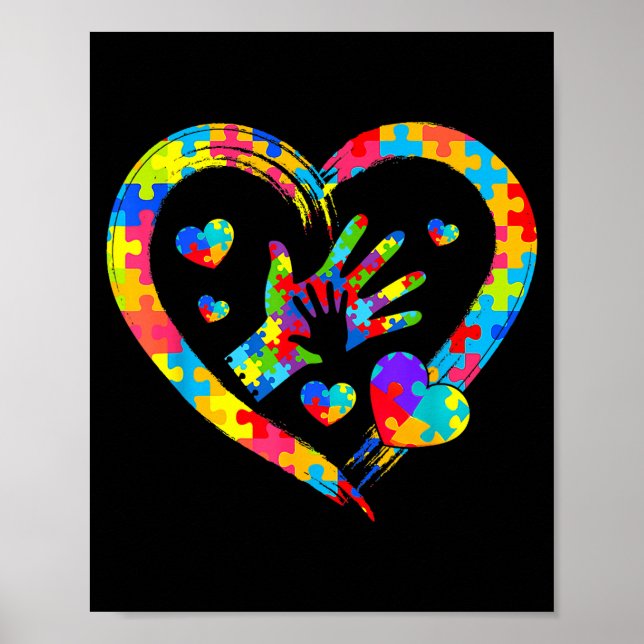 Valentines Day Love Heart Autism Awareness Puzzle  Poster (Framsidan)