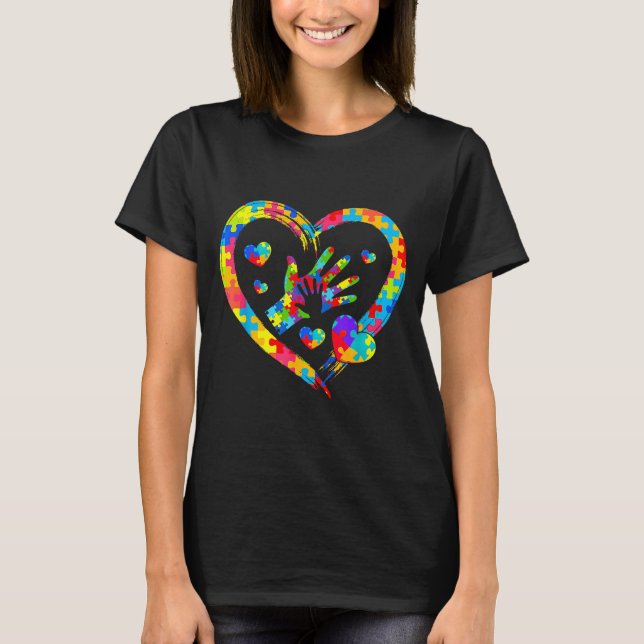 Valentines Day Love Heart Autism Awareness Puzzle  T Shirt (Framsida)