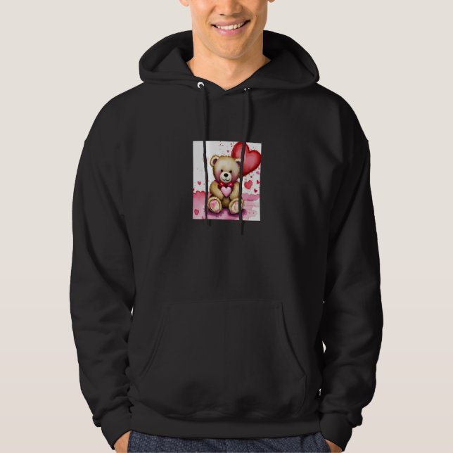 Valentine's Day Love Heart Bear Teddy Girlfriend F Hoodie (Framsida)