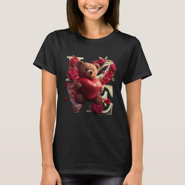 Valentine's Day Love Heart Bear Teddy Girlfriend T Shirt (Framsida)