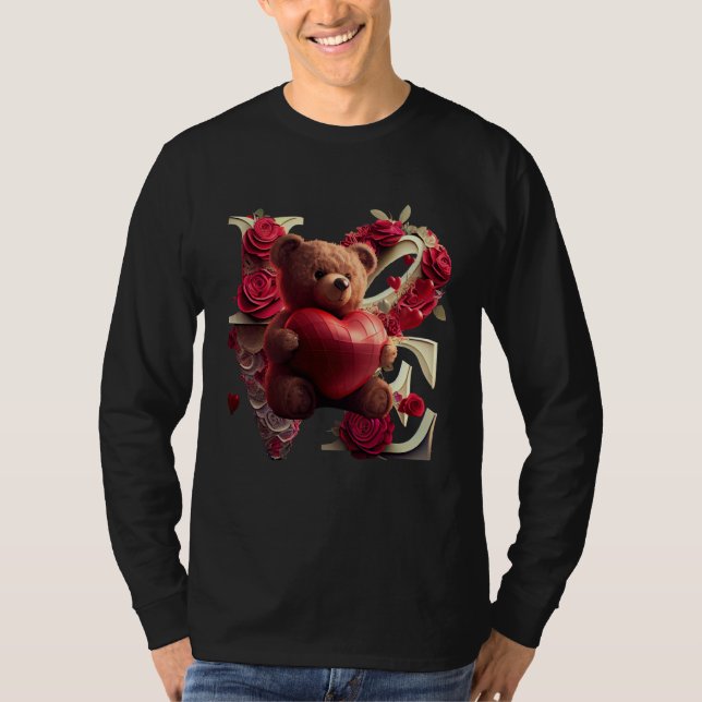 Valentine's Day Love Heart Bear Teddy Girlfriend T Shirt (Framsida)