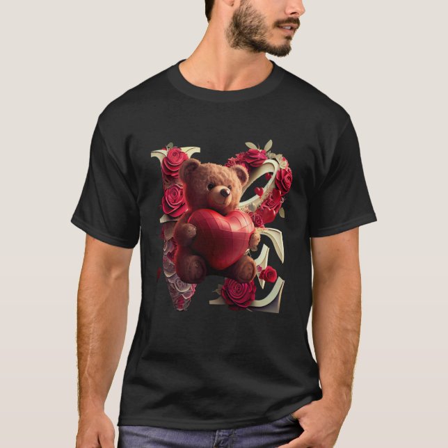 Valentine's Day Love Heart Bear Teddy Girlfriend T Shirt (Framsida)