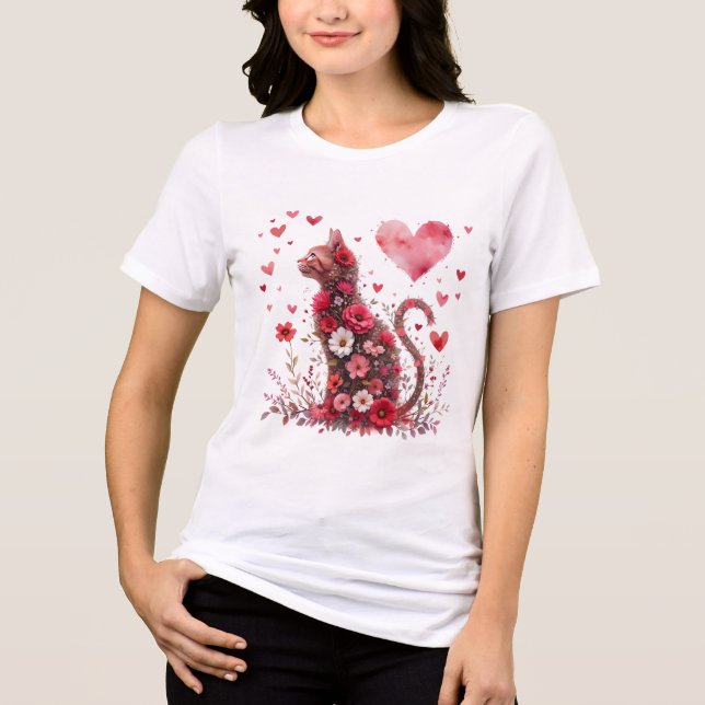 Valentine's Day Love Heart Cat Lover T Shirt (Framsida)