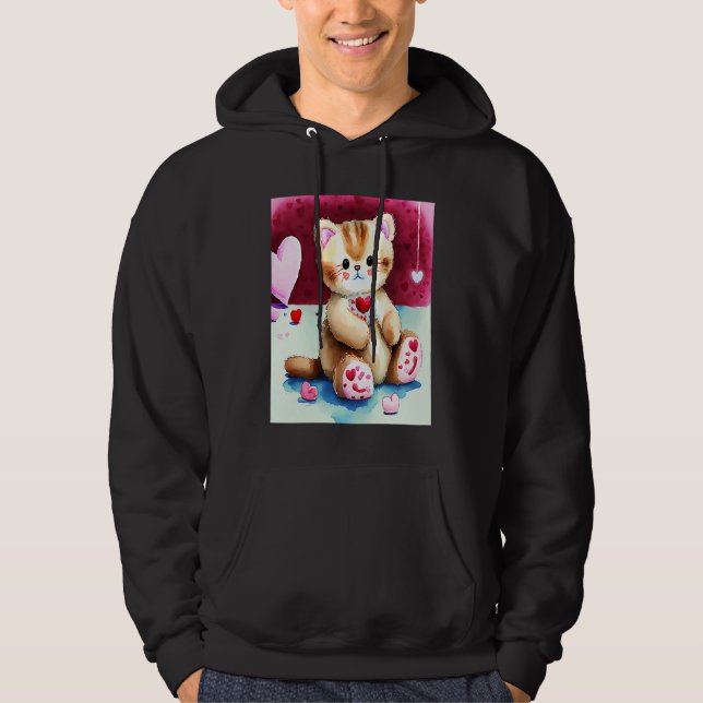 Valentine's Day Love Heart Cat Teddy Girlfriend Fi Hoodie (Framsida)