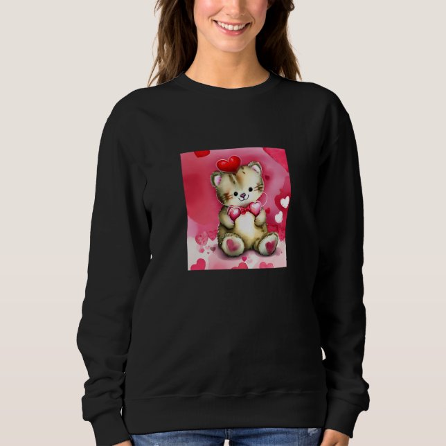 Valentine's Day Love Heart Cat Teddy Girlfriend Fi T Shirt (Framsida)