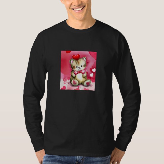 Valentine's Day Love Heart Cat Teddy Girlfriend Fi T Shirt (Framsida)