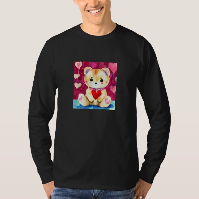 Valentine's Day Love Heart Cat Teddy Girlfriend Fi T Shirt (Framsida)