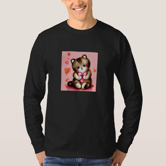 Valentine's Day Love Heart Cat Teddy Girlfriend Fi T Shirt (Framsida)