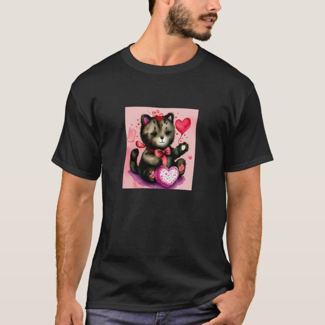 Valentine's Day Love Heart Cat Teddy Girlfriend Fi T Shirt (Framsida)