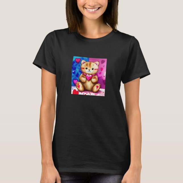 Valentine's Day Love Heart Cat Teddy Girlfriend Fi T Shirt (Framsida)