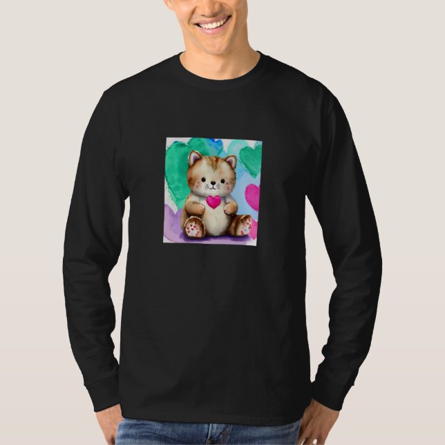 Valentine's Day Love Heart Cat Teddy Girlfriend Fi T Shirt (Framsida)