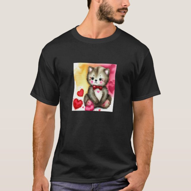 Valentine's Day Love Heart Cat Teddy Girlfriend Fi T Shirt (Framsida)