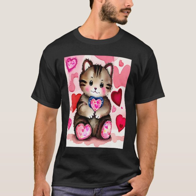 Valentine's Day Love Heart Cat Teddy Girlfriend Fi T Shirt (Framsida)