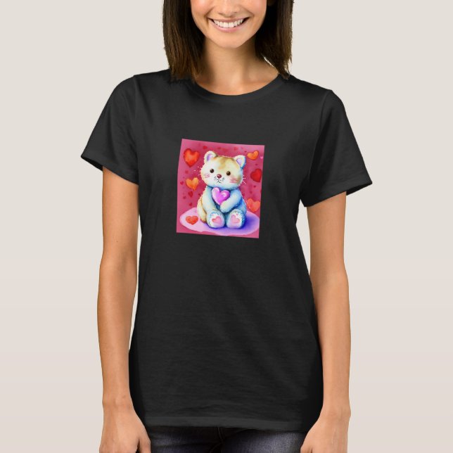 Valentine's Day Love Heart Cat Teddy Girlfriend Fi T Shirt (Framsida)