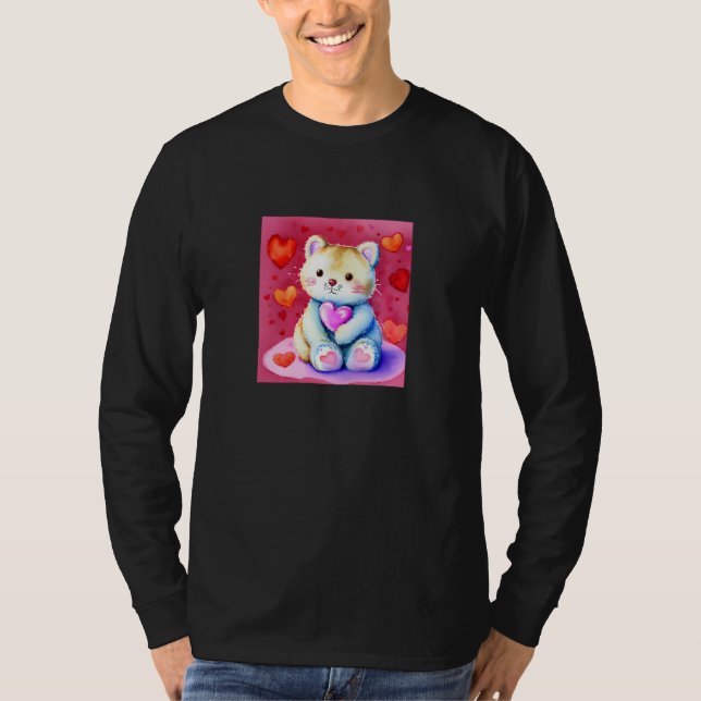 Valentine's Day Love Heart Cat Teddy Girlfriend Fi T Shirt (Framsida)