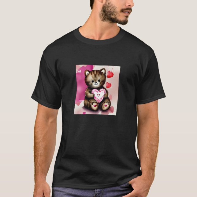 Valentine's Day Love Heart Cat Teddy Girlfriend Fi T Shirt (Framsida)