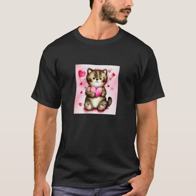 Valentine's Day Love Heart Cat Teddy Girlfriend Fi T Shirt (Framsida)
