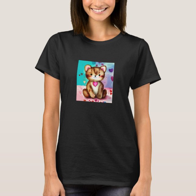 Valentine's Day Love Heart Cat Teddy Girlfriend Fi T Shirt (Framsida)