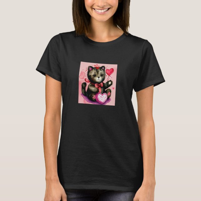 Valentine's Day Love Heart Cat Teddy Girlfriend Fi T Shirt (Framsida)