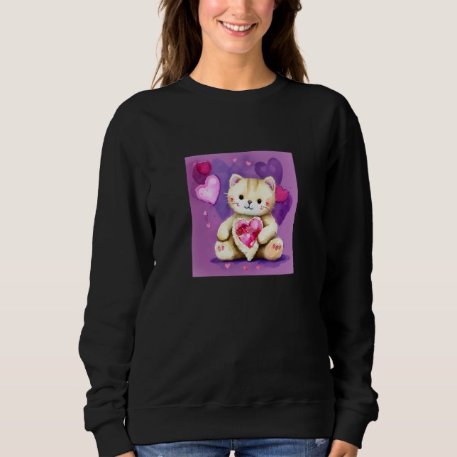 Valentine's Day Love Heart Cat Teddy Girlfriend Fi T Shirt (Framsida)