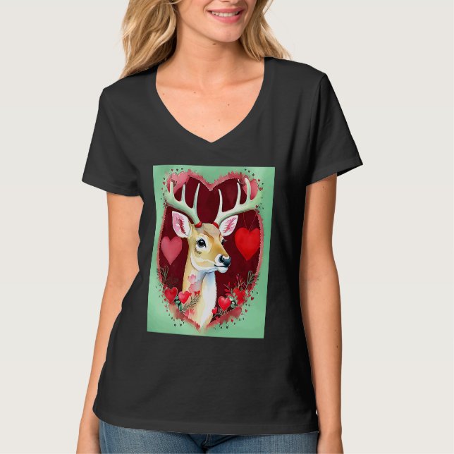 Valentine's Day Love Heart Cute Deer Girlfriend Fi T Shirt (Framsida)