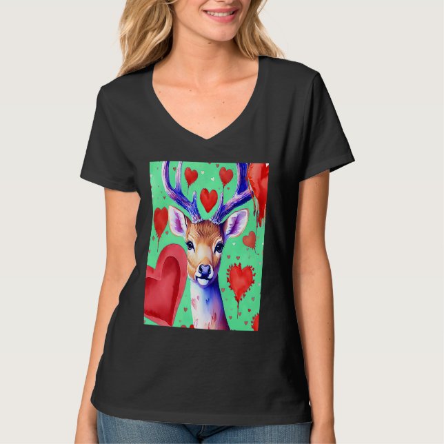 Valentine's Day Love Heart Cute Deer Girlfriend Fi T Shirt (Framsida)