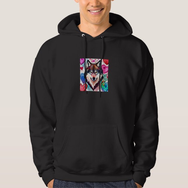 Valentine's Day Love Heart Cute Wolf Girlfriend Fi Hoodie (Framsida)