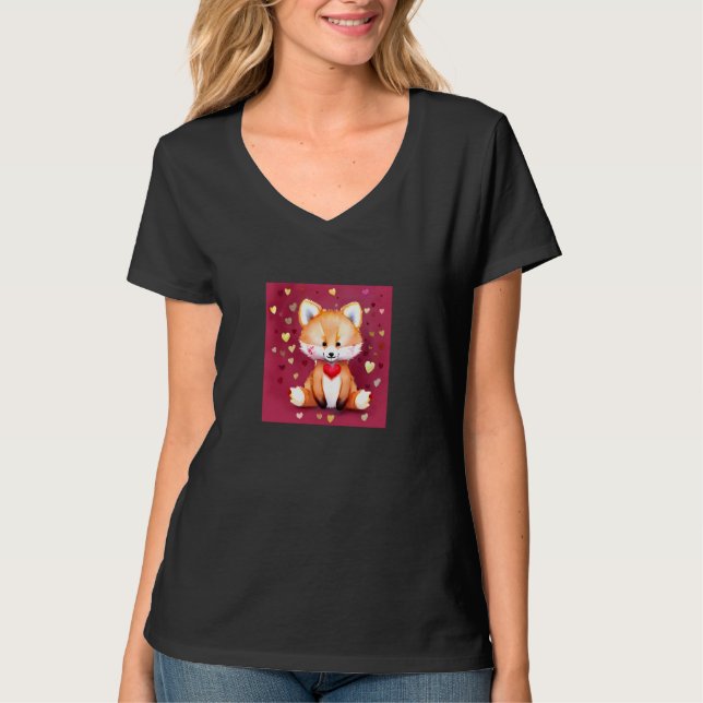 Valentine's Day Love Heart Fox Teddy Girlfriend Fi T Shirt (Framsida)