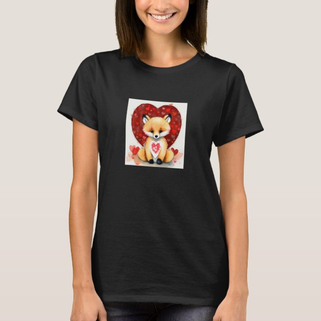 Valentine's Day Love Heart Fox Teddy Girlfriend Fi T Shirt (Framsida)