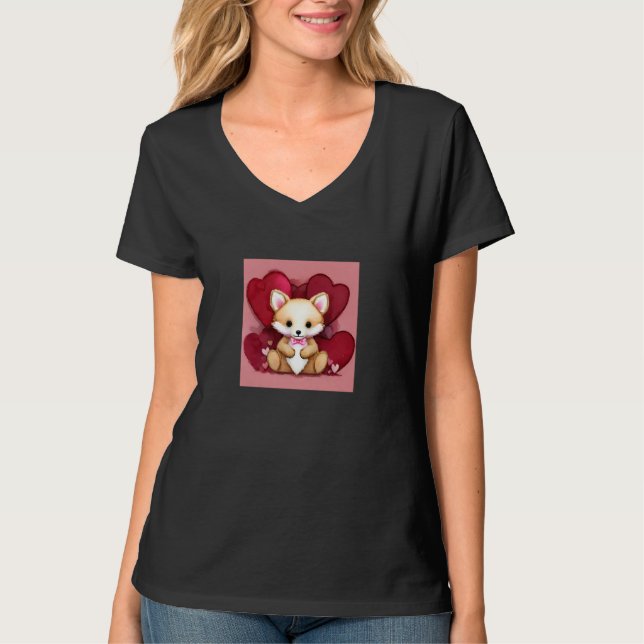 Valentine's Day Love Heart Fox Teddy Girlfriend Fi T Shirt (Framsida)