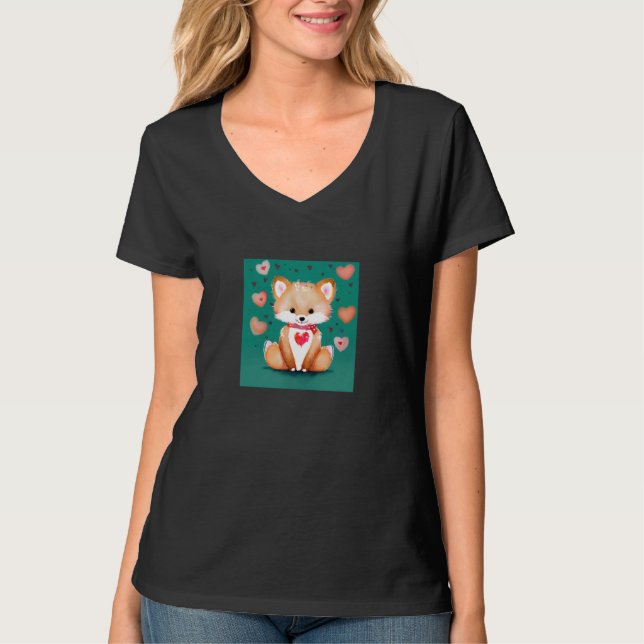 Valentine's Day Love Heart Fox Teddy Girlfriend Fi T Shirt (Framsida)