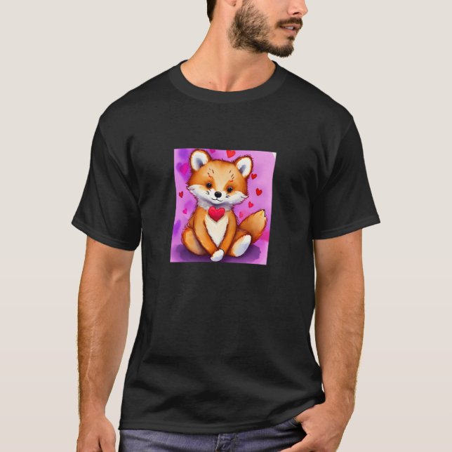 Valentine's Day Love Heart Fox Teddy Girlfriend Fi T Shirt (Framsida)