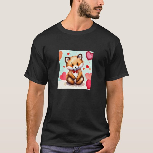 Valentine's Day Love Heart Fox Teddy Girlfriend Fi T Shirt (Framsida)
