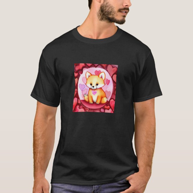 Valentine's Day Love Heart Fox Teddy Girlfriend Fi T Shirt (Framsida)