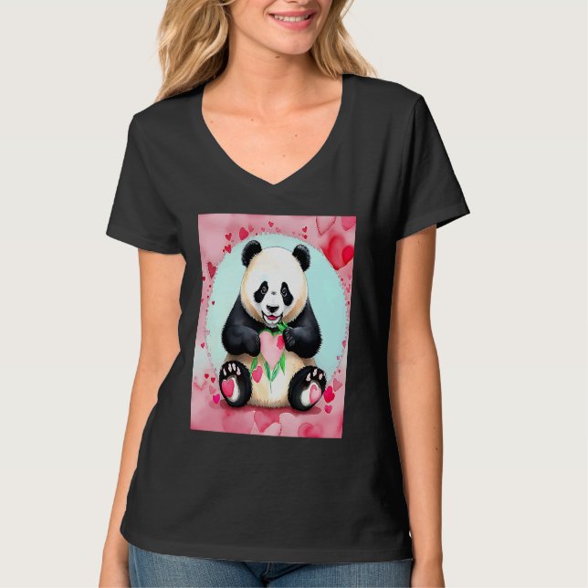 Valentine's Day Love Heart Panda Girlfriend Fiancé T Shirt (Framsida)
