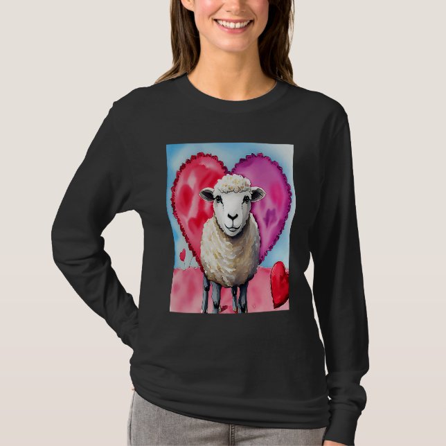 Valentine's Day Love Heart Sheep Girlfriend Fiancé T Shirt (Framsida)