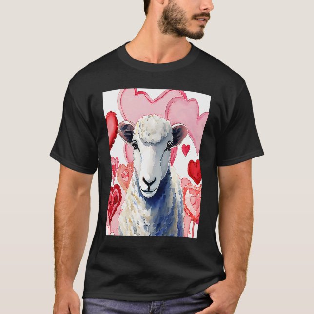 Valentine's Day Love Heart Sheep Girlfriend Fiancé T Shirt (Framsida)