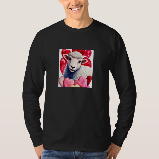 Valentine's Day Love Heart Sheep Girlfriend Fiancé T Shirt (Framsida)