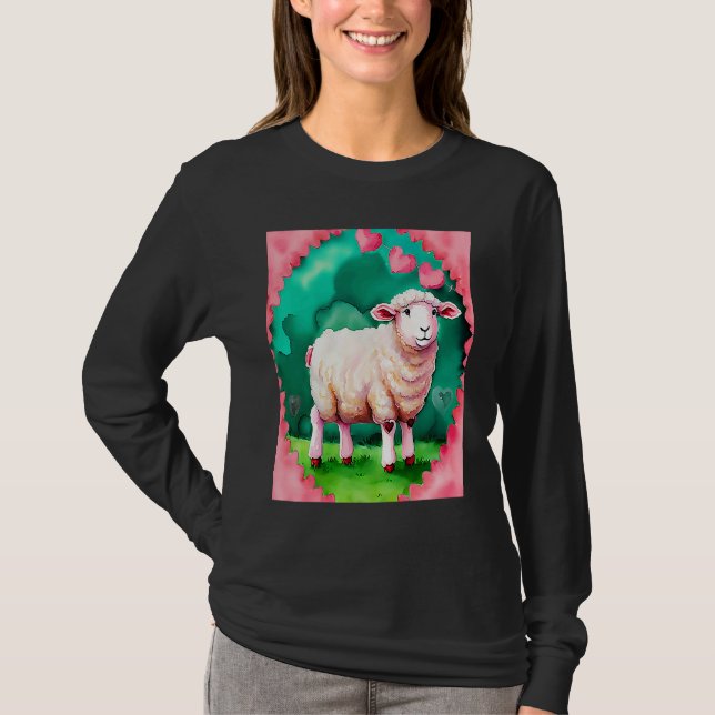 Valentine's Day Love Heart Sheep Girlfriend Fiancé T Shirt (Framsida)