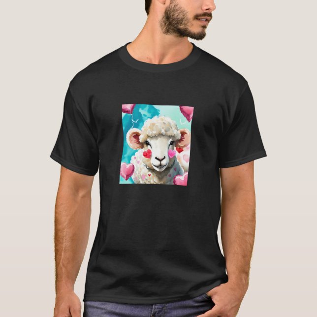 Valentine's Day Love Heart Sheep Girlfriend Fiancé T Shirt (Framsida)
