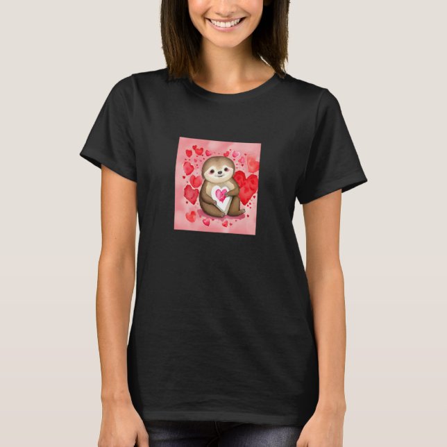 Valentine's Day Love Heart Sloth Girlfriend Fiancé T Shirt (Framsida)