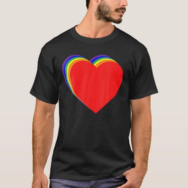 Valentines Day Love Hearts LGBT Gay Pride Flag Equ T Shirt (Framsida)
