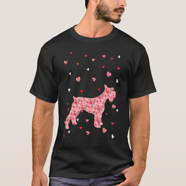 Valentines Day Love Hearts Schnauzer Dog Puppy Lov T Shirt (Framsida)