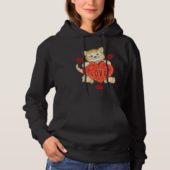 Valentines Day Love Kitten holds Heart T Shirt (Framsida)