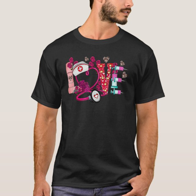 Valentines Day Love Nurse Rose Heart Matching Coup T Shirt (Framsida)