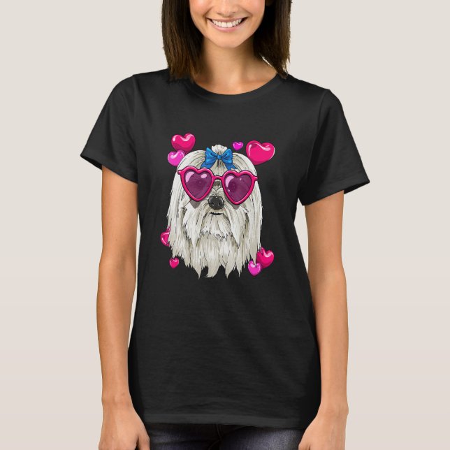 Valentines Day Maltese Heart Couples Maltese Dog T Shirt (Framsida)