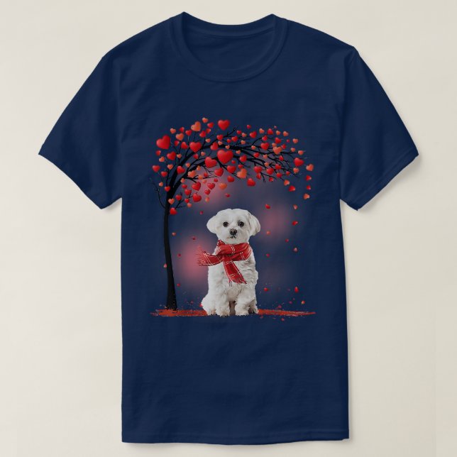 Valentines day Maltesiska Hund Heart Puppy Hund Lo T Shirt (Design framsida)