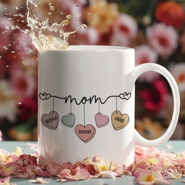 Valentines day Mamma Kids Namn Candy Hearts Kaffemugg (Skapare uppladdad)
